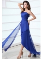 Blue Column One Shoulder Ruching High-low Chiffon Prom Dress