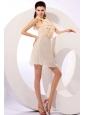 Champagne Chiffon Ruffles Prom Dress with Halter Top Mini-length