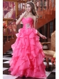 Hot Pink A-line Sweetheart Prom Dress with Beading and Ruffles