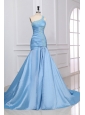 Light Blue Mermaid One Shoulder Prom Dress with Appliques
