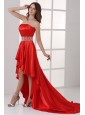 Sweetheart High-low Red Empire Beaded Decorate Waist Prom Dress