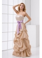 A-line Strapless Taffeta Champagne Prom Dress with Sashes