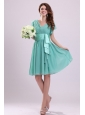 Apple Green V-neck Chiffon Prom Dress with Short Sleeves