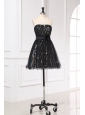 Black Mini-length Short Prom Dress with Flowers Belt