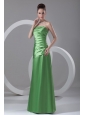 Column Strapless Spring Green Ruching Taffeta Floor-length Prom Dress