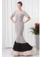Mermaid Square White Lace Floor-length Prom Dress with Short Sleeves