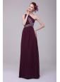 One Shoulder Empire Chiffon Beaded Decorate Full Length Prom Dress
