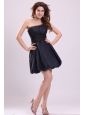Simple A-line One Shoulder Navy Blue Mini-length Prom Dress with Beading