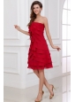 Wine Red Empire Strapless Prom Dress with Ruffled Layers