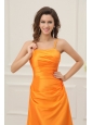 A-line Spaghetti Straps Orange Floor-length Prom Dress with Ruche
