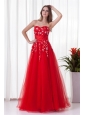 A-line Sweetheart Red Long Beading Tulle 2014 Prom Dress