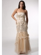 Champagne Mermaid Strapless Prom Dress with Flowers and Beading