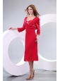 Column Red Strapless Knee-length Beading Chiffon  Prom Dress