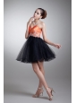 Cute A-line Sweetheart Orange Mini-length Tulle Appliques Prom Dress