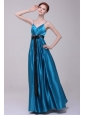Informal Empire Straps Floor-length Elastic Woven Satin Teal Prom Dress with Beading
