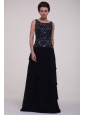 Navy Blue Scoop Prom Dress with Beading and Layers