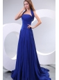Popular Empire Strapless Chiffon Ruche Prom Dress in Royal Blue