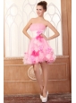 Strapless Short Hand Made Flowers Mini-length Pink Prom Dress