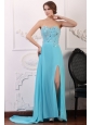 Sweetheart Beading and High Silt Chiffon Aqua Blue Prom Dress