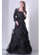 Black A-line Strapless Prom Dress with Layers and Sash