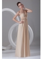 Champagne Empire One Shoulder Chiffon Hand Made Flowers Prom Dress