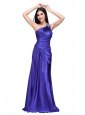 One Shoulder Beading and Ruche Column Prom Dress in Blue