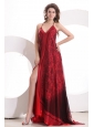 Sexy Empire Halter Floor-length Tulle Criss Cross Red Ruching Prom Dress