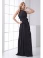 Simple Empire Halter Lace Chiffon Floor-length Black Prom Dress