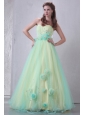 Sweetheart Yellow and Blue A-line Hand Made Flowers and Beading Prom Dress