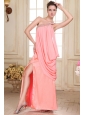 Watermelon Red Column One Shoulder Prom Dress with Beading