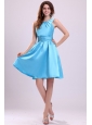 A-line Straps Short Aqua Blue Prom Dress with Ruche