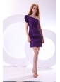 Cheap Column One Shoulder Purple Mini-length Beading Taffeta Prom Dress with Side Zipper