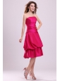 Hot Pink A-line Strapless Prom Dress with Knee-length