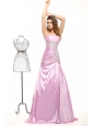 Pretty A-line Strapless Pink Floor-length  Taffeta Prom Dress with Beading