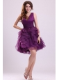 Pretty Purple V-neck Prom Dress with Ruffled Layers Mini-length