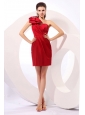 Simple Column One Shoulder Mini-length Bowknot Taffeta Red Prom Dress