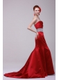 2014 Spring Mermaid Brush Train Beading and Ruching Affordable Prom Dress with Strapless