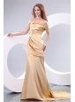Affordable Column One Shoulder Brush Train Champagne Prom Dress with Ruching