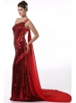 Column One Shoulder Wine Red Watteau Train Seuqin Prom Dress