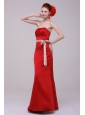 Elegant Column Straples Taffeta Red Floor-length Prom Dress With Sashes