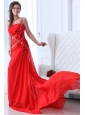 Empire Red One Shoulder Ruching Beading Chiffon Prom Dress