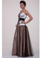 White and Brown A-line Strapless Prom Dress with Beading