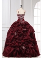 Burgundy Spaghetti Straps Appliques and Pick-ups Long Quinceanera Dress