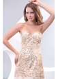 Champagne Sweetheart Rhinestone and Sequins A-line Prom Dress for Spring