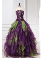 Strapless Green and Purple Organza Quinceanera Dress with Rhinestone