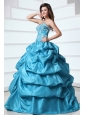 Sweetheart Appliques and Pick-ups Taffeta Quinceanera Dress in Teal