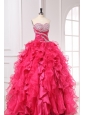Sweetheart Long Hot Pink Quinceanera Dress with Beading and Ruffles