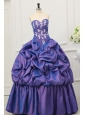 Sweetheart Taffeta Appliques and Pick-ups Quinceanera Dress in Purple