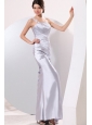 Column Gray Ruching Appliques One Shoulder Floor-length Prom Dress