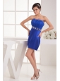 Column Strapless Mini-length Blue Taffeta Beading Prom Dress